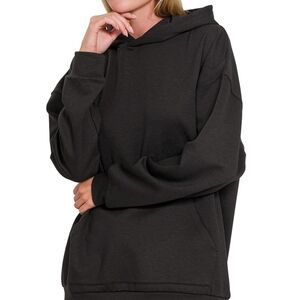 Zenana Oversized Scuba Hoodie with Kangaroo Pocket